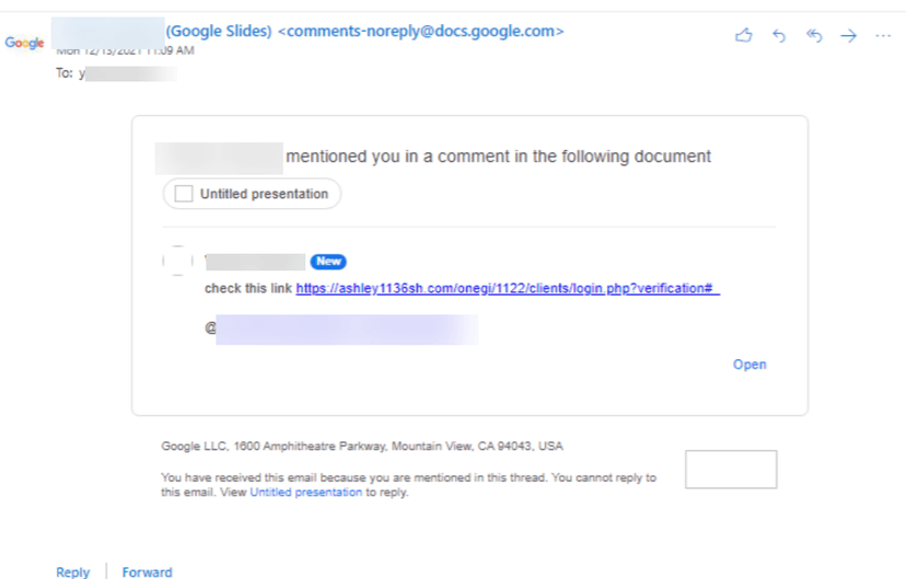 Google Docs comment feature abused in phishing campaign