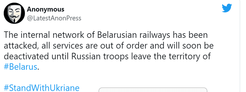 Anonymous breached the internal network of Belarusian railways