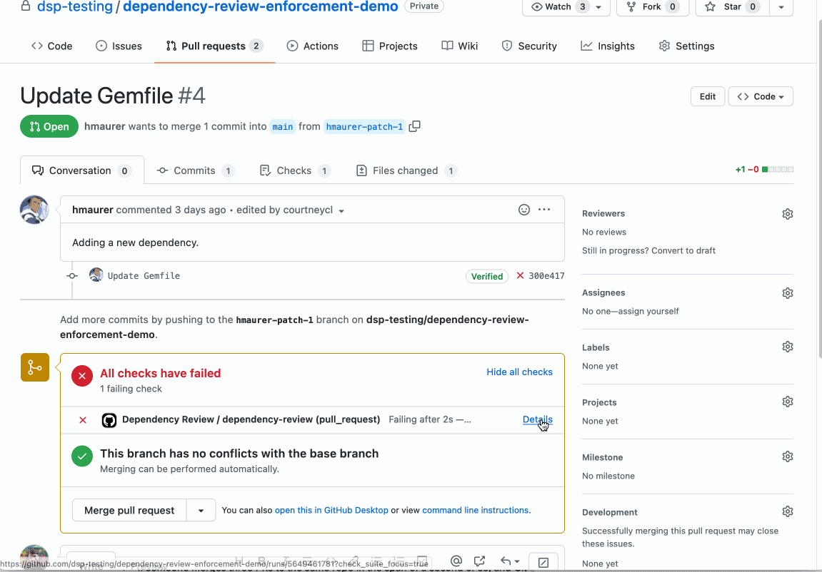 Dependency Review GitHub Action prevents adding known flaws in the code