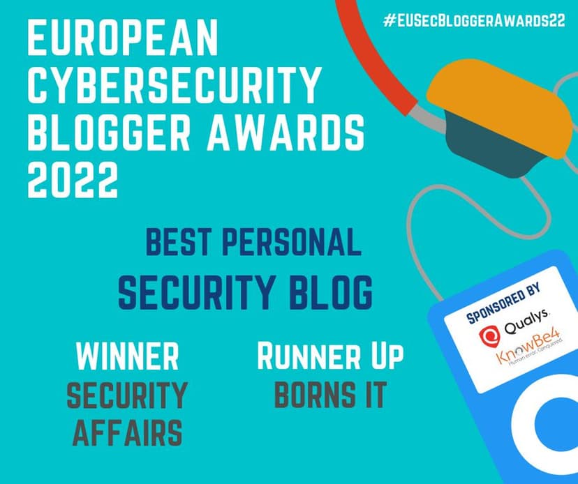 Thank you!!! SecurityAffairs awarded as Best European Personal Cybersecurity Blog 2022