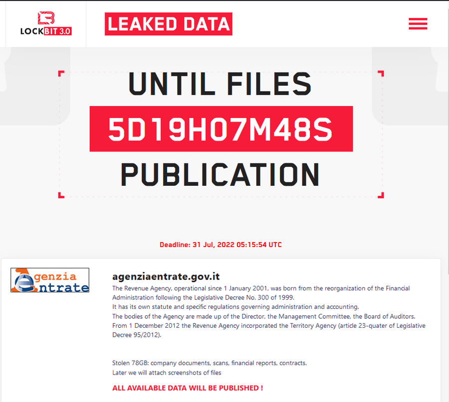 Agenzia delle Entrate Lockbit