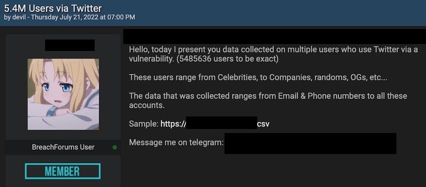 Twitter data leak