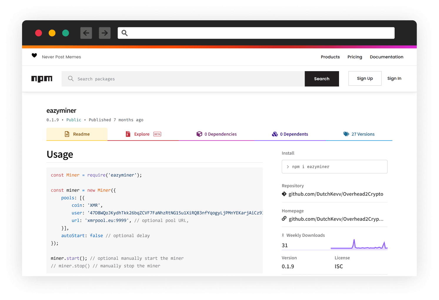 NPM cuteboi cryptomining campaign