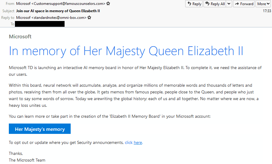 Queen Elizabeth II phishing