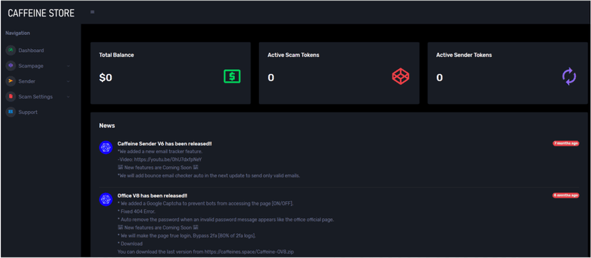 Caffeine, a new Phishing-as-a-Service toolkit available in the underground