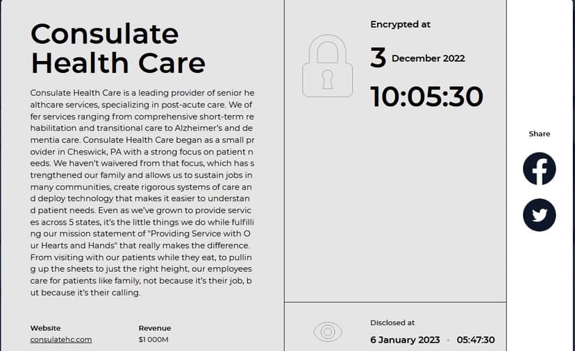 Hive Ransomware gang leaked 550 GB stolen from Consulate Health Care