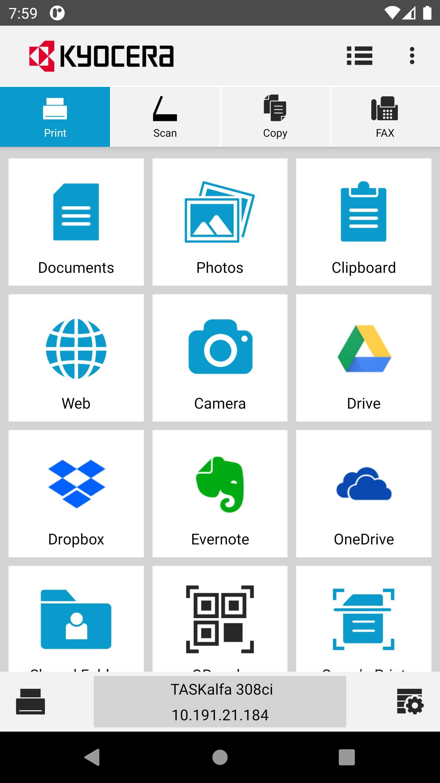 Kyocera Android printing app