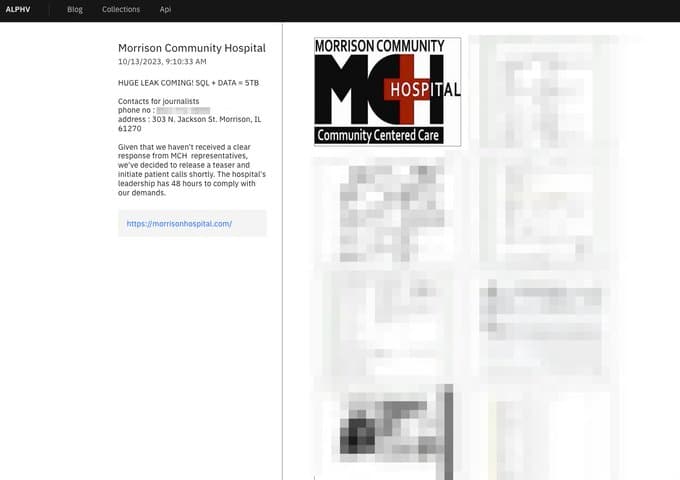 The Alphv ransomware gang stole 5TB of data from the Morrison Community Hospital