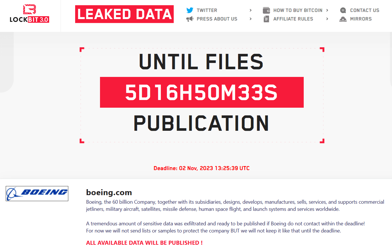 Boeing Lockbit ransomware