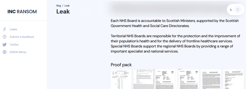 INC Ransom stole 3TB of data from the National Health Service (NHS) of Scotland