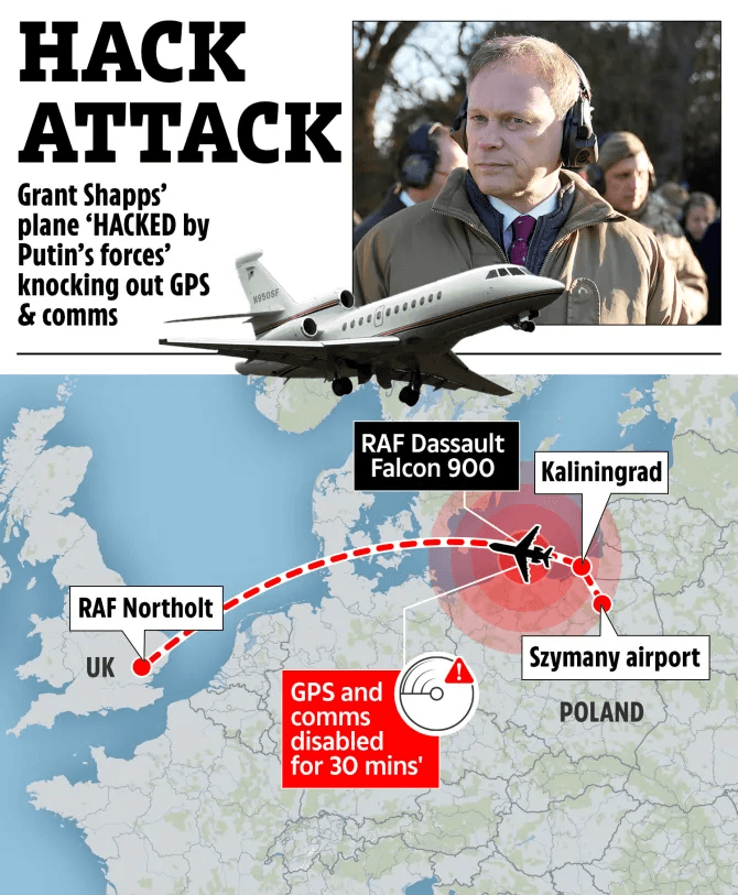 UK Defence Secretary jet hit by an electronic warfare attack in Poland