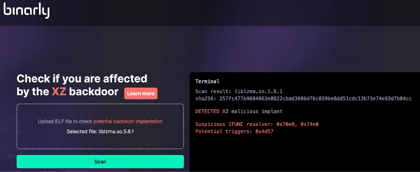 Binarly released the free online scanner to detect the CVE-2024-3094 Backdoor