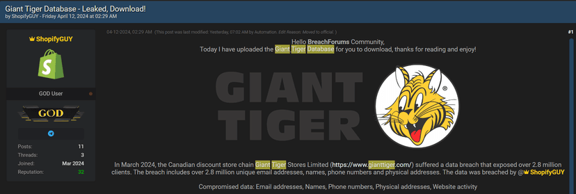 Canadian retail chain Giant Tiger data breach may have impacted millions of customers