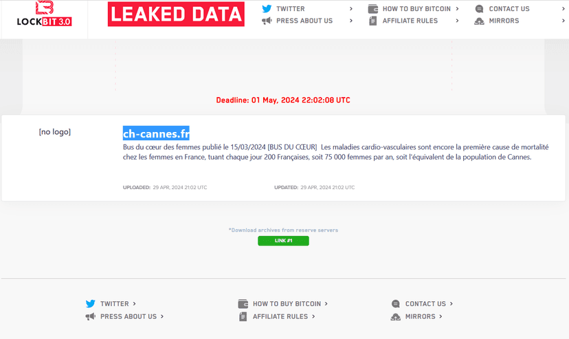 LockBit published data stolen from Simone Veil hospital in Cannes