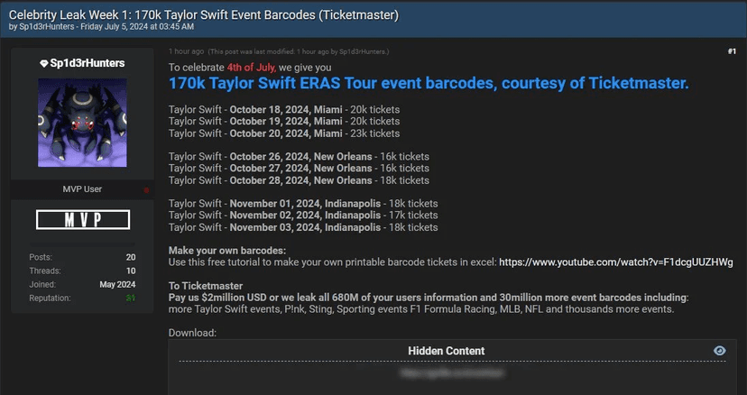 Hackers leak 170k Taylor Swift’s ERAS Tour Barcodes