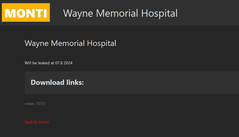Monti gang claims the hack of the Wayne Memorial Hospital in Pennsylvania