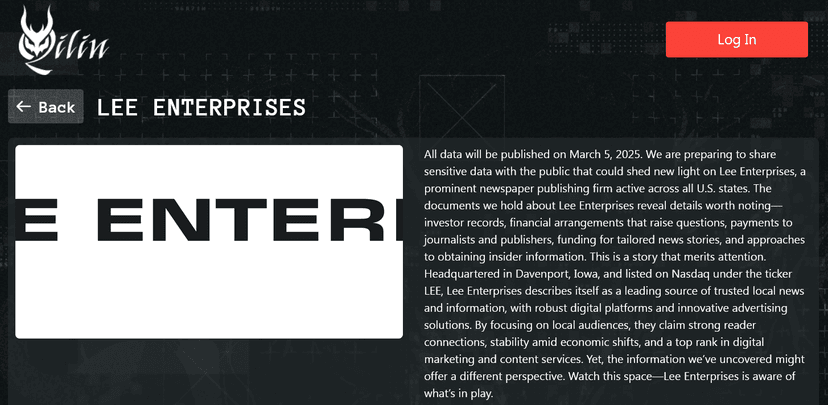 Qilin ransomware gang claimed responsibility for the Lee Enterprises attack
