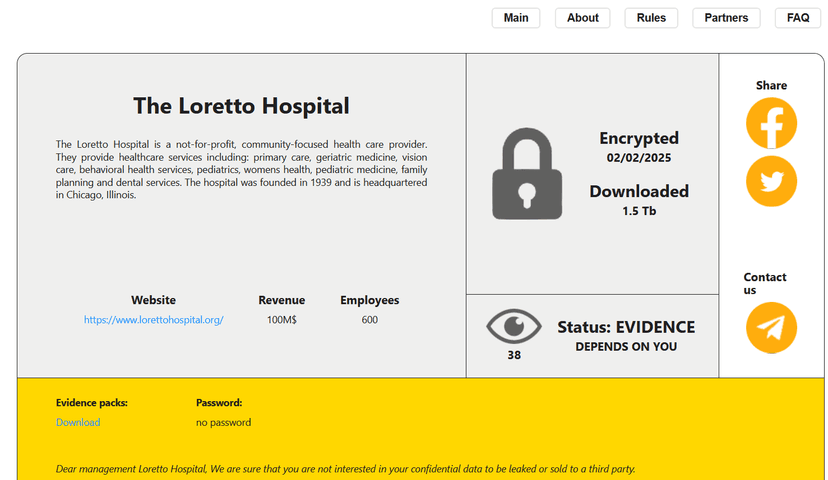 RansomHouse gang claims the hack of the Loretto Hospital in Chicago
