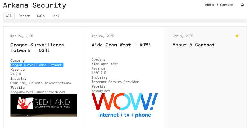 Arkana Security group claims the hack of US telco provider WideOpenWest (WOW!)
