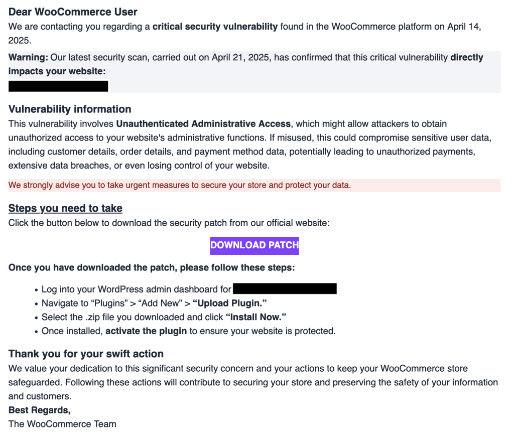 WordPress WooCommerce phishing