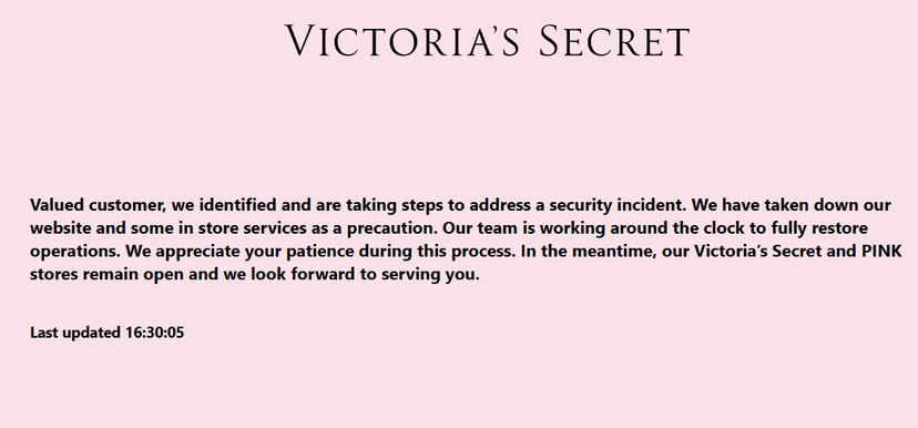 Victoria’s Secret 's website offline following a cyberattack