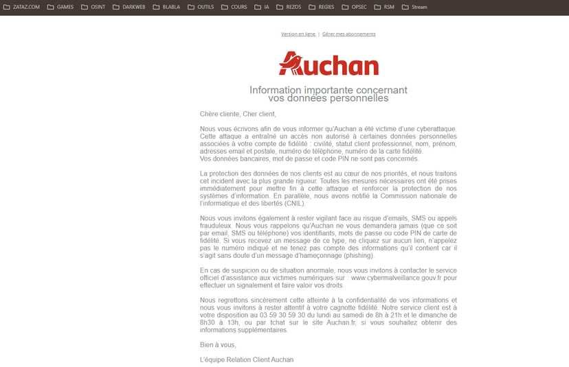 Auchan discloses data breach: data of hundreds of thousands of customers exposed