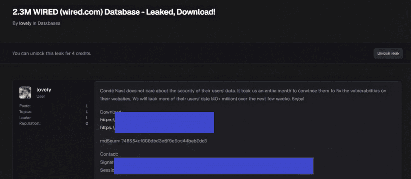 Condé Nast faces major data breach: 2.3M WIRED records leaked, 40M more at risk