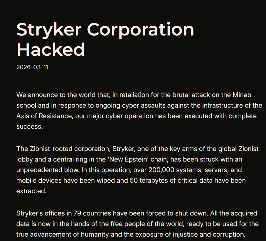 Pro-Palestinian Hacktivist Group Targets Stryker in Global Disruption