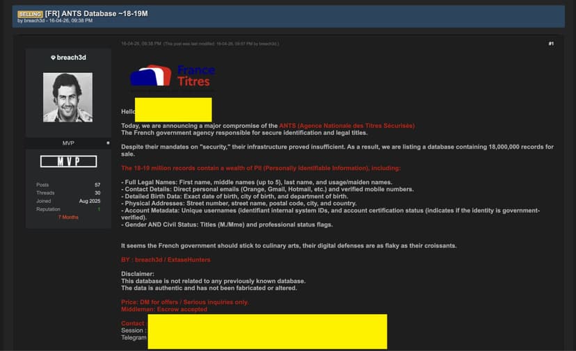 France’s ANTS ID System website hit by cyberattack, possible data breach
