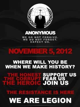 Anonymous #OpVendetta, 11/5 day of meditation for information security