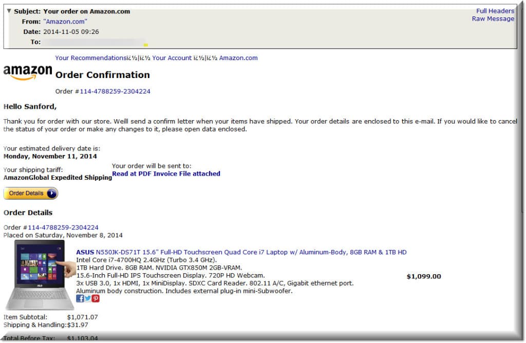 Amazon phishing campaign aim to infect Holiday shoppers