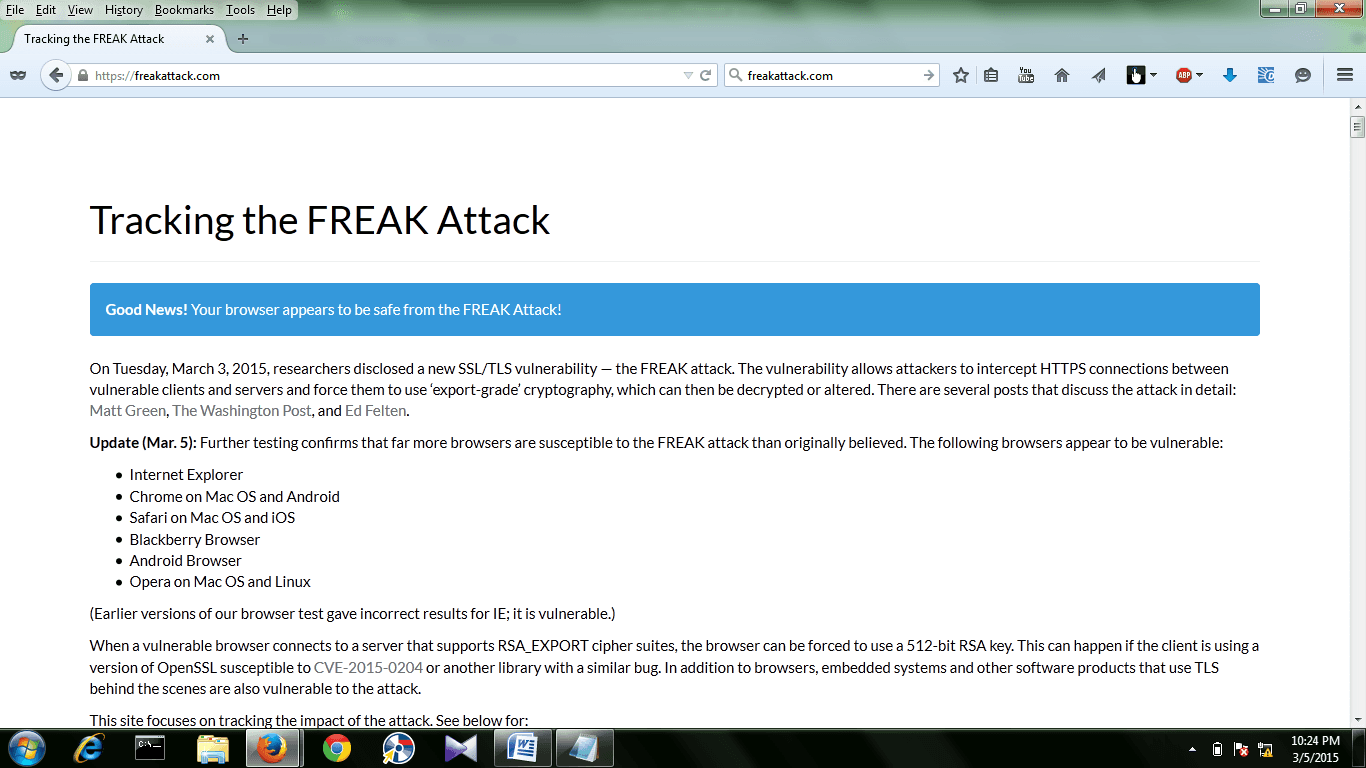 All Windows systems are vulnerable to the FREAK attack