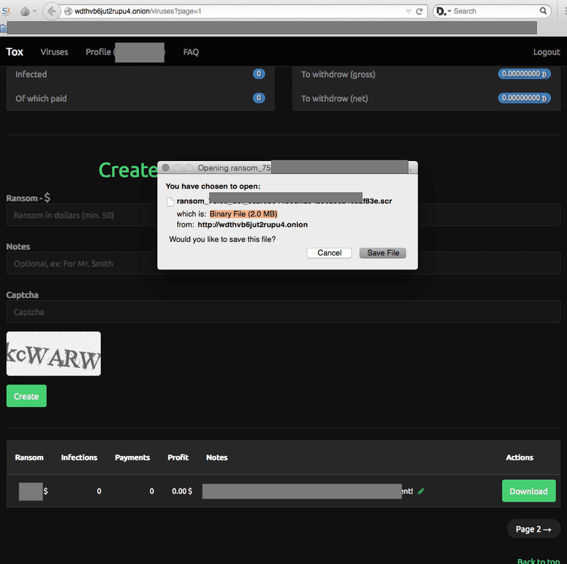 Tox ransomware platform builder is now available for sale