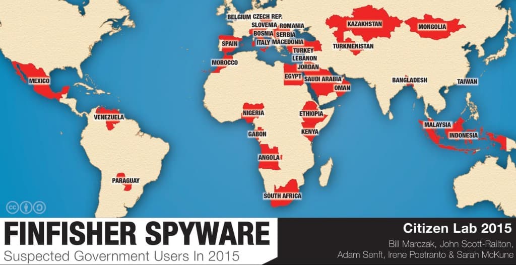 The number of Governments using the FinFisher Spyware is increased
