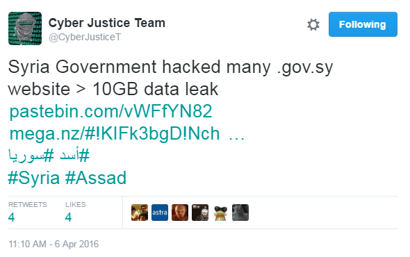 Cyber Justice Team claims a massive Data Leak from the Syrian Gov