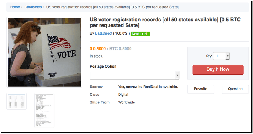 Hacker is offering for sale a complete US Voters archive