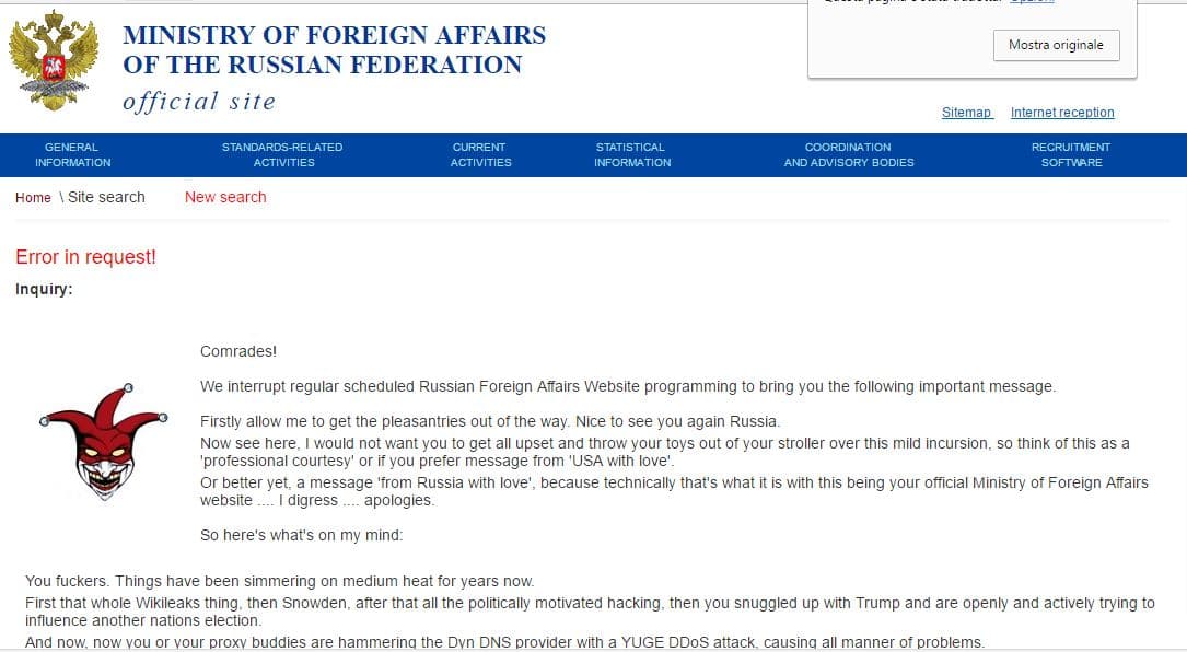 American hacker The Jester defaced a Russian Government website