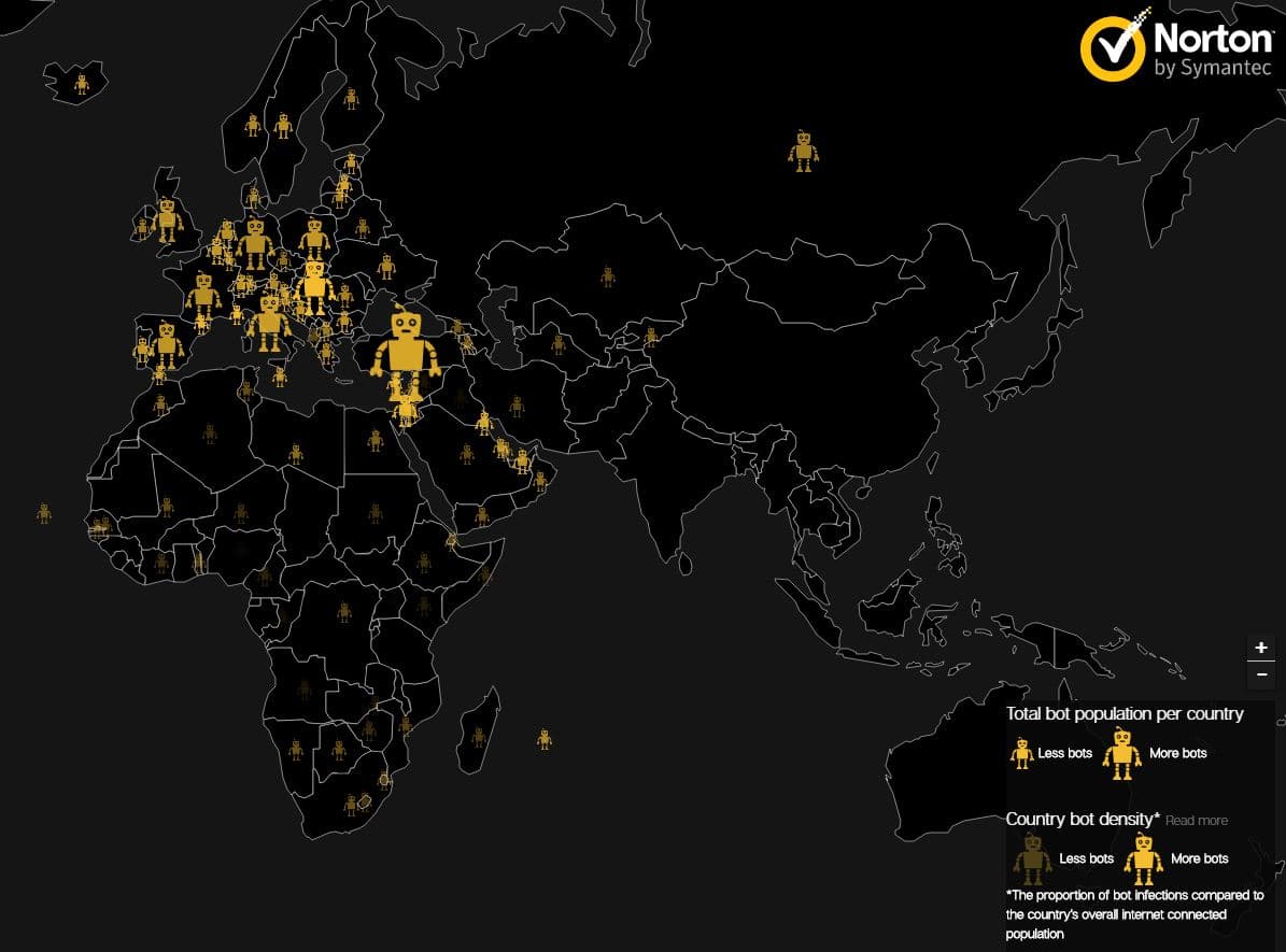 Which are principal cities hostages of malicious botnets?