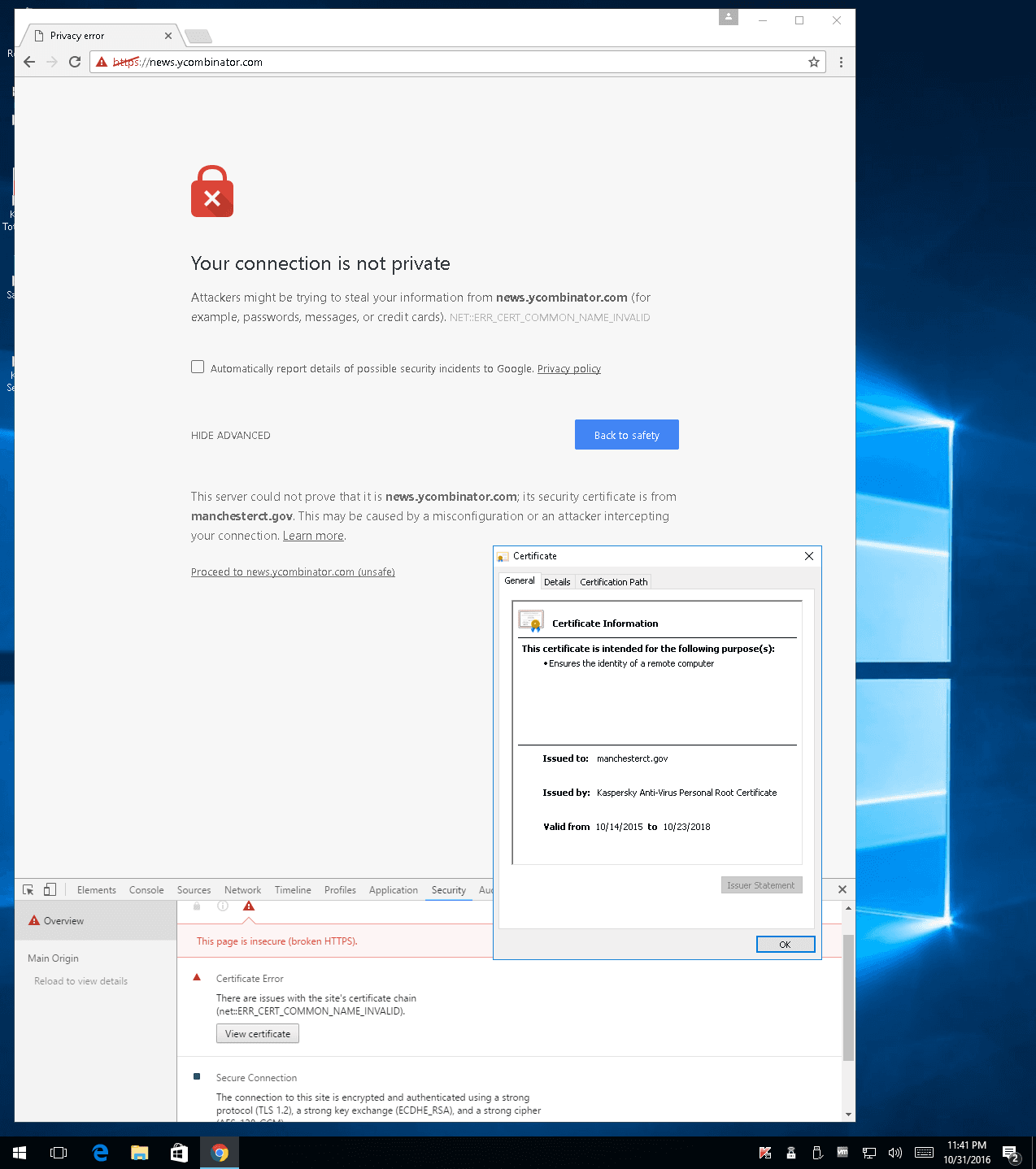 Kaspersky fixing a serious problem with inspection digital certificates