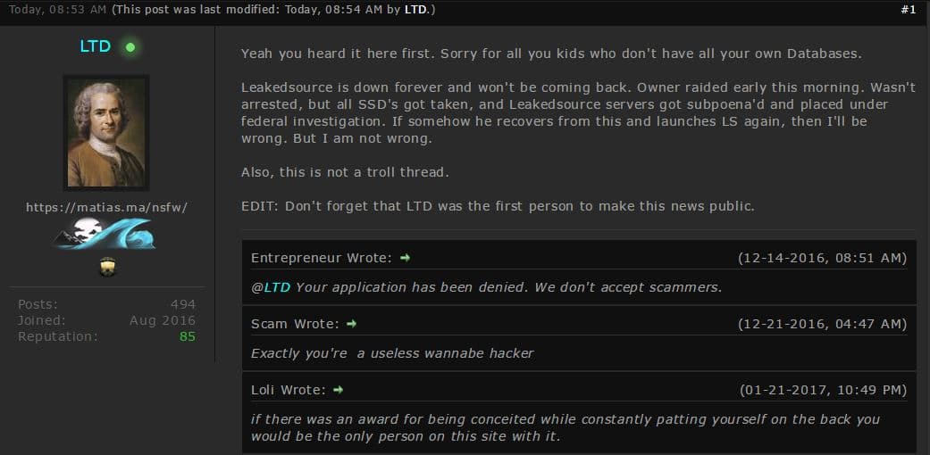 Data breach notification website LeakedSource raided by feds