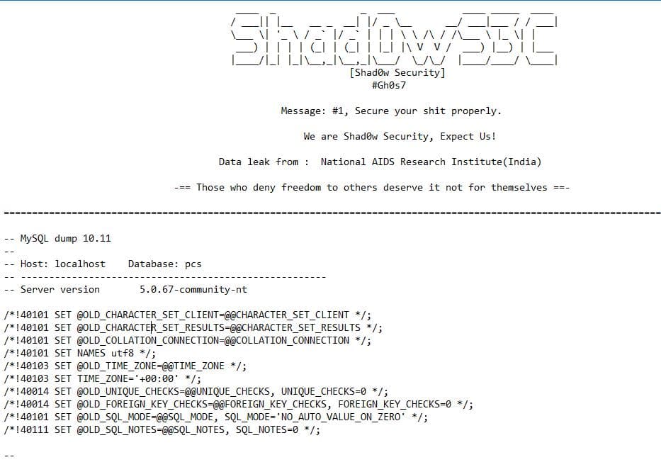National Aids Research Institute NARI hacked by the Shad0w Security crew