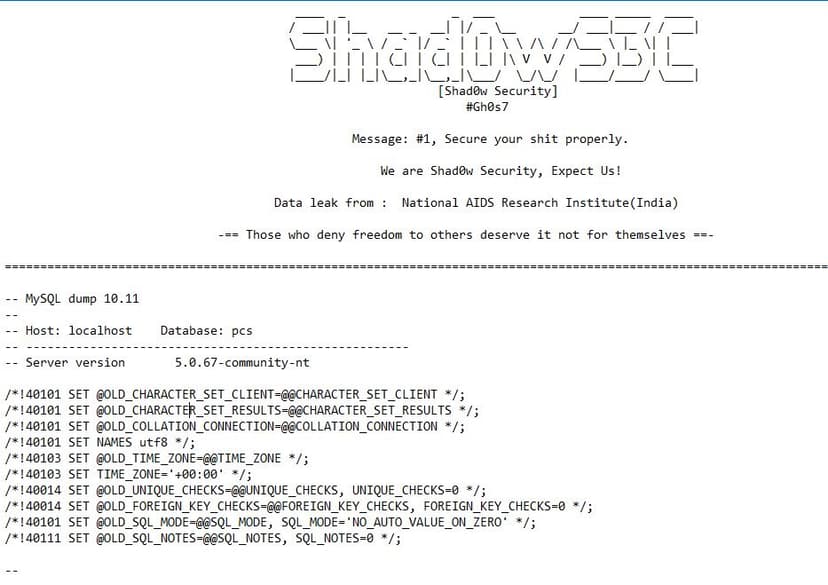 National Aids Research Institute NARI hacked by the Shad0w Security crew