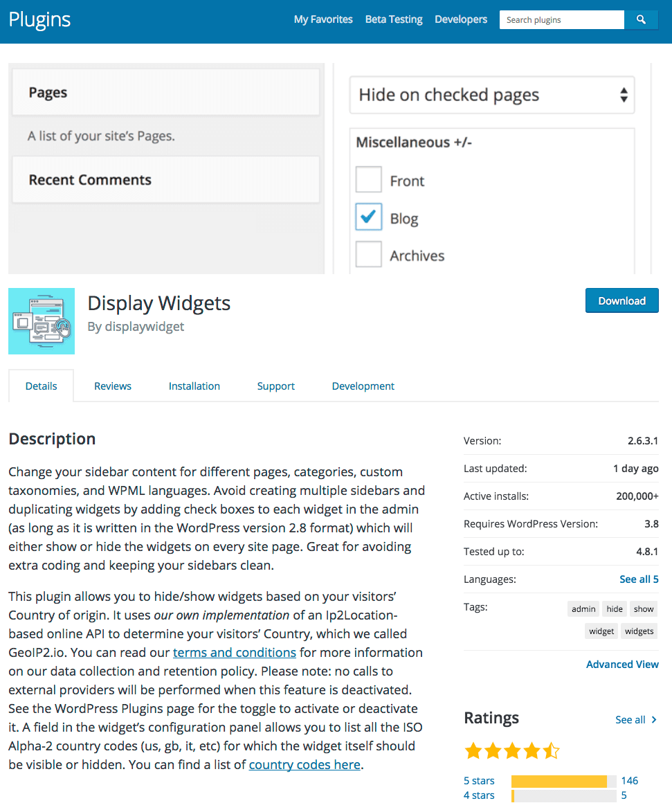display widgets plugin-repo-page