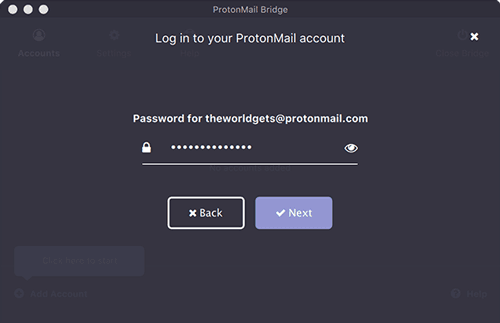 ProtonMail Bridge login