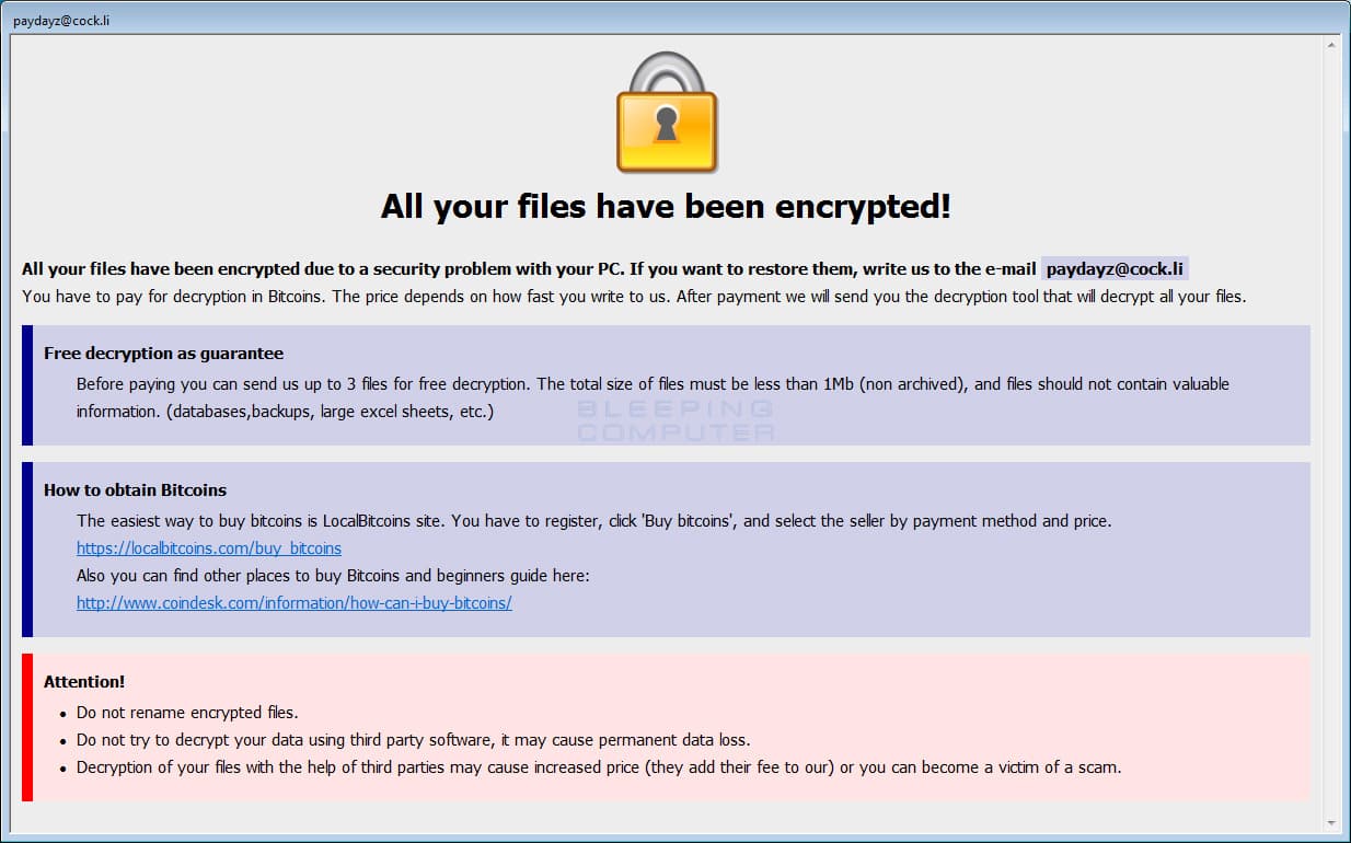 Shadow Ransomware (BTCWare) Ransom Note