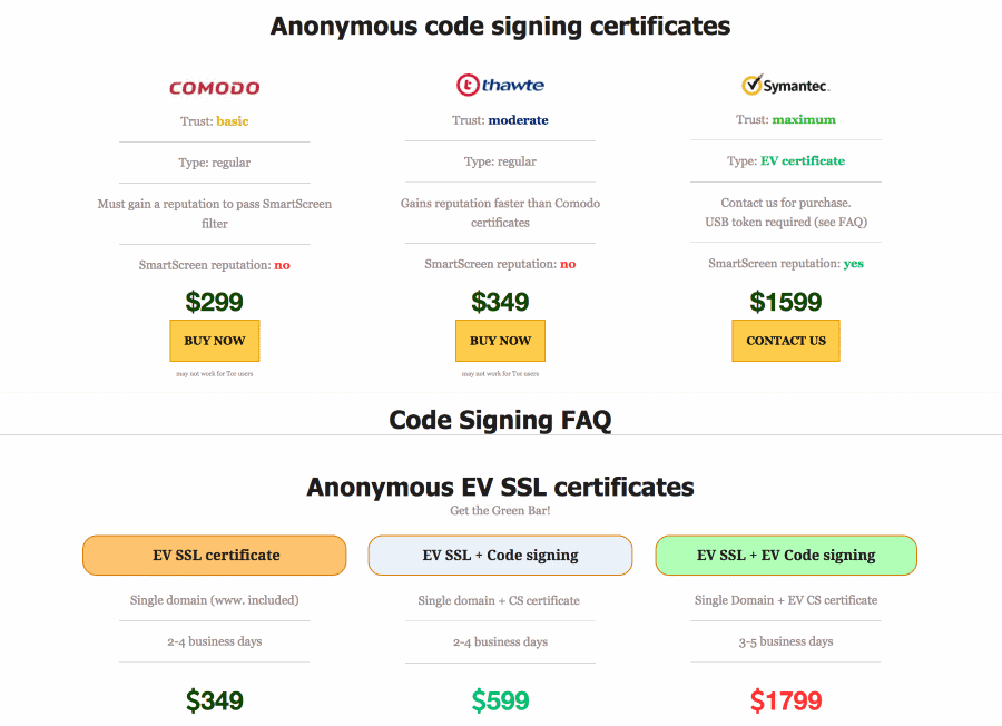 code-signing certificates offer