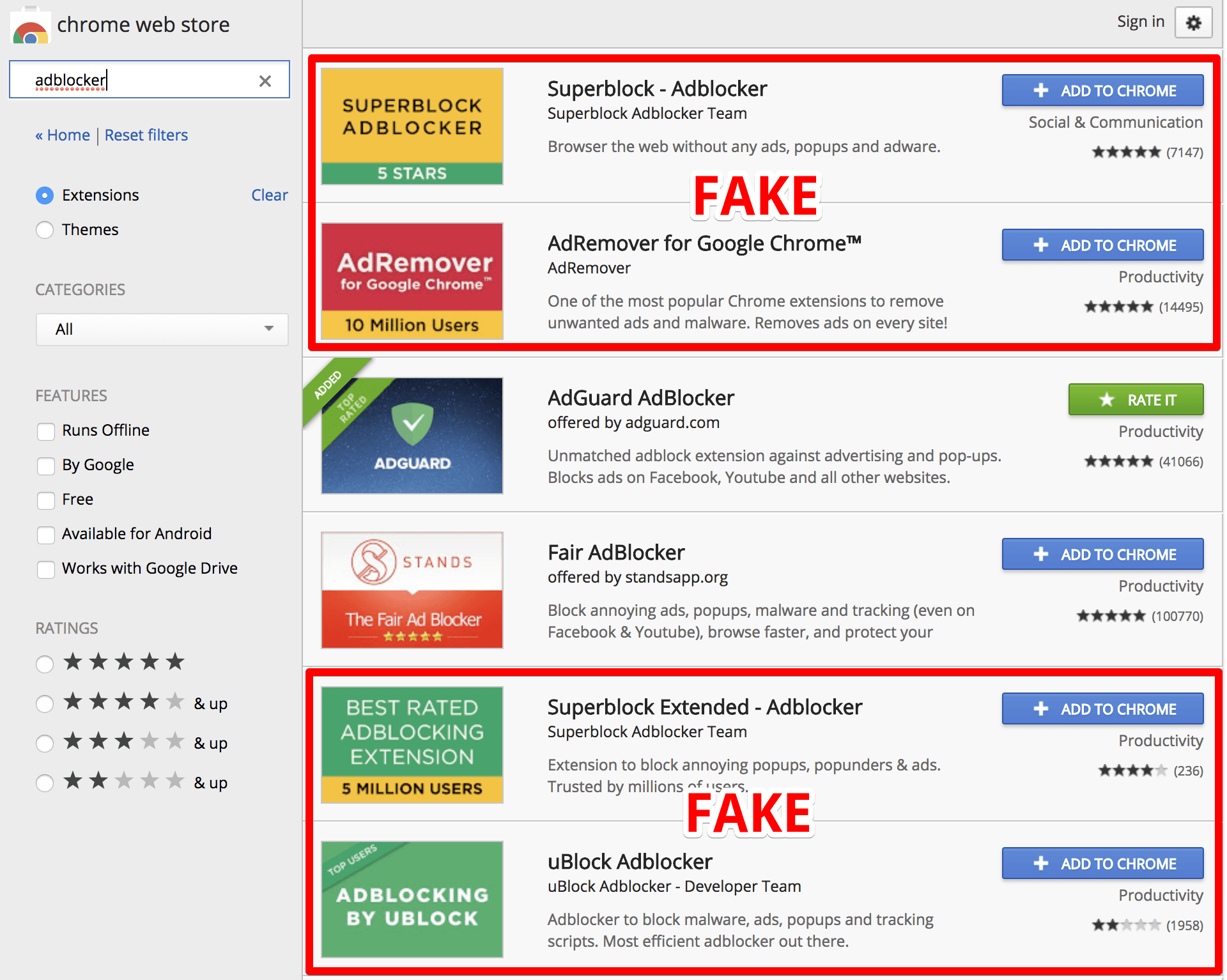 At least 20 Million Chrome users have installed malicious Ad Blockers from Chrome store