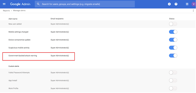 Google introduced G Suite alerts for state-sponsored attacks